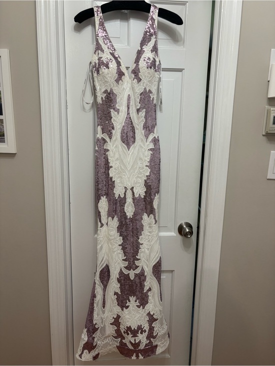 Jovani Dresses & Skirts - Jovani White and Dusty Rose/purple Detailed Sequin V-neck Low Back Dress